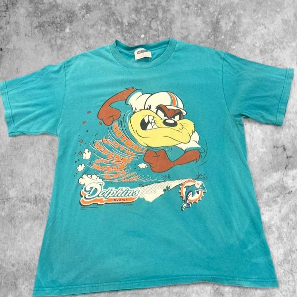 Vintage 1996 Taz Miami Dolphins T-Shirt Size L Warner Bros NFL